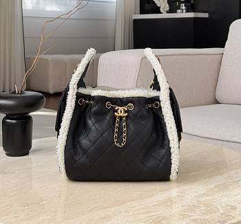 Chanel 25 Handbag Small Shearling Calfskin & Gold Metal Black - 30x26x14cm