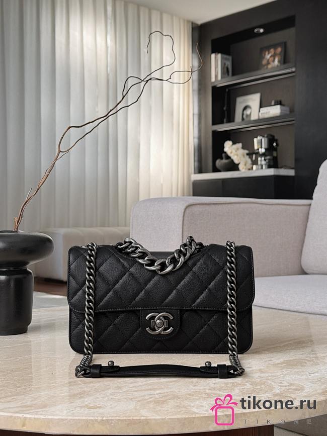 Chanel Bombay Pondicherry Flap Bag Calfskin & Ruthenium-Finish Metal Black - 27x17x15.5cm - 1