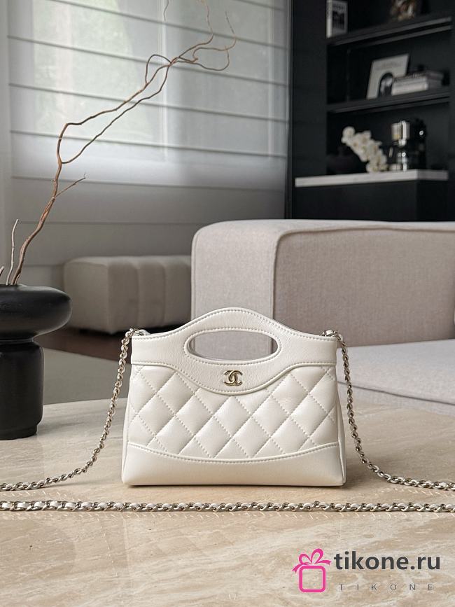 Chanel 31 Nano Shopping Bag Lambskin Gold Tone Metal White - 20.5x17.5x3.5cm - 1