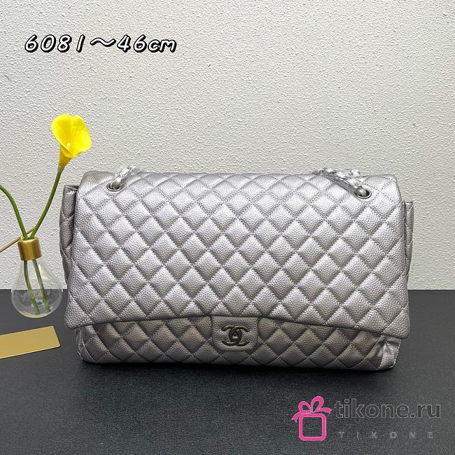 Chanel Classic XXL Travel Flap Grained Calfskin & Ruthenium-Finish Metal Silver - 46x26x14cm - 1