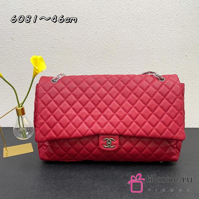 Chanel Classic XXL Travel Flap Grained Calfskin & Ruthenium-Finish Metal Red - 46x26x14cm - 1