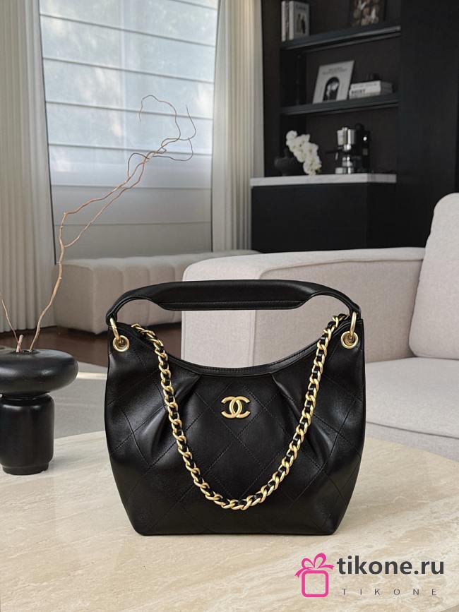 Chanel Hobo Bag Shiny Calfskin & Gold-Tone Metal Black - 24x20x10cm - 1