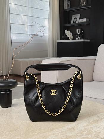 Chanel Hobo Bag Shiny Calfskin & Gold-Tone Metal Black - 24x20x10cm