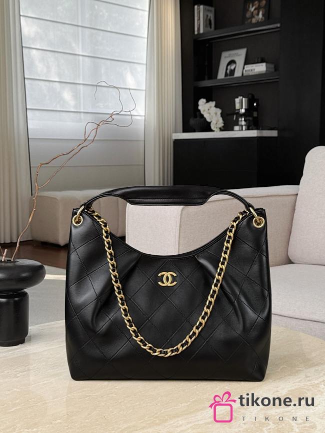 Chanel Maxi Hobo Bag Lambskin & Gold-Tone Metal Black - 38x35x14cm - 1