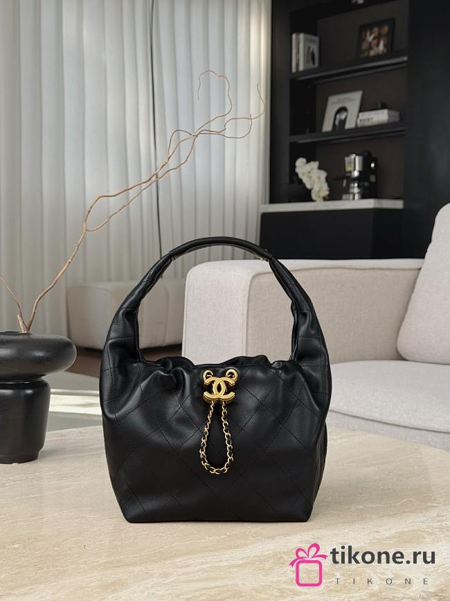 Chanel Hobo Handbag Calfskin & Gold Tone Metal Black - 32x24x12cm - 1