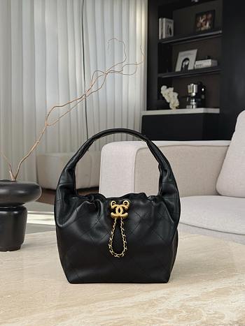 Chanel Hobo Handbag Calfskin & Gold Tone Metal Black - 32x24x12cm