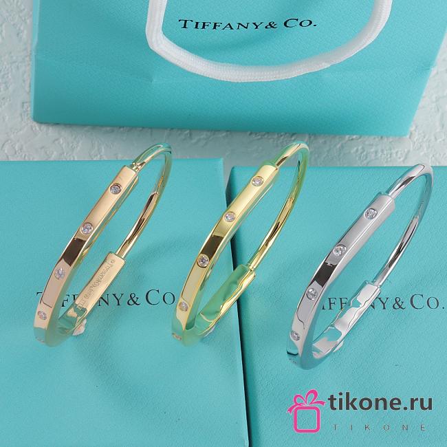 Tiffany Lock Bangle in Rose/ Yellow/ White Gold with Diamond Accents - 1