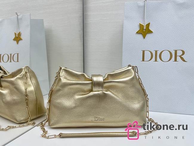 Small Dior Bow Bag Gold Laminated Lambskin - 26x16x10cm - 1