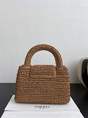 Chanel Mini Shopping Bag Braided Raffia & Gold Tone Metal Dark Beige - 19x13x7cm - 6