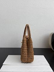 Chanel Mini Shopping Bag Braided Raffia & Gold Tone Metal Dark Beige - 19x13x7cm - 5