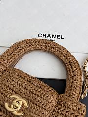 Chanel Mini Shopping Bag Braided Raffia & Gold Tone Metal Dark Beige - 19x13x7cm - 4