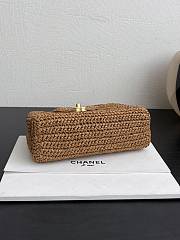 Chanel Mini Shopping Bag Braided Raffia & Gold Tone Metal Dark Beige - 19x13x7cm - 3