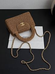 Chanel Mini Shopping Bag Braided Raffia & Gold Tone Metal Dark Beige - 19x13x7cm - 2