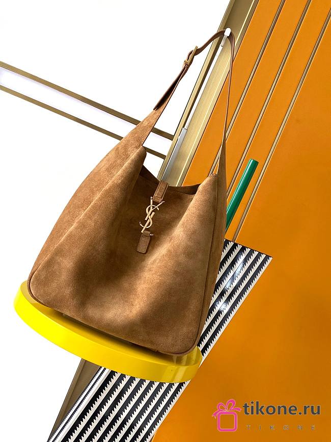 YSL Le 5 A 7 Supple Large in Suede Caramel Cognac - 30x28x11cm - 1