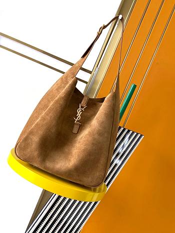 YSL Le 5 A 7 Supple Large in Suede Caramel Cognac - 30x28x11cm