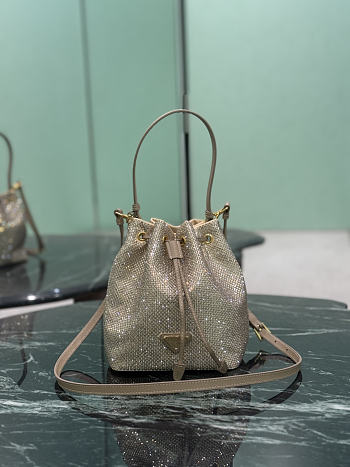 Prada Mini Crystal Studded Satin Bag Sand Beige 1BE067 - 19.5x15.5x10cm
