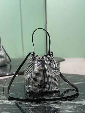 Prada Mini Crystal Studded Satin Bag Crystal 1BE067 - 19.5x15.5x10cm