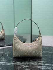 Prada Re-Edition 2005 Mini Crystal Studded Satin Bag Sand Beige 1BC204 - 22x18x6cm - 5