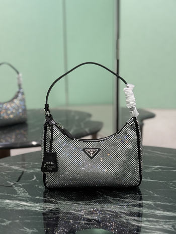 Prada Re-Edition 2005 Mini Crystal Studded Satin Bag Crystal 1BC204 - 22x18x6cm