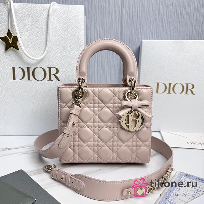 Small Lady Dior Bag with Strap Rose Soupir Cannage Lambskin - 20x18x8cm  - 1