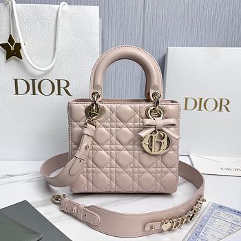 Small Lady Dior Bag with Strap Rose Soupir Cannage Lambskin - 20x18x8cm 