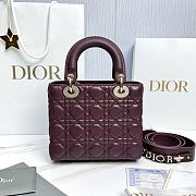 Small Lady Dior Bag with Strap Burgundy Cannage Lambskin - 20x18x8cm - 5