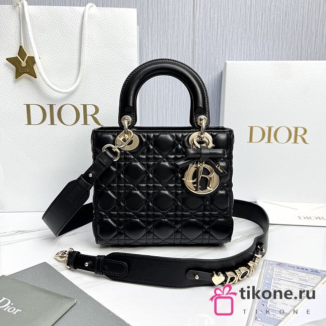 Small Lady Dior Bag with Strap Black Cannage Lambskin - 20x18x8cm - 1