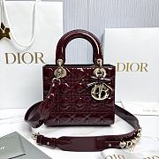 Small Lady Dior Bag with Strap Burgundy Patent Cannage Calfskin - 20x18x8cm - 1