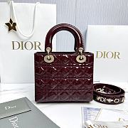 Small Lady Dior Bag with Strap Burgundy Patent Cannage Calfskin - 20x18x8cm - 6
