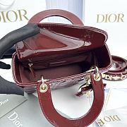 Small Lady Dior Bag with Strap Burgundy Patent Cannage Calfskin - 20x18x8cm - 4