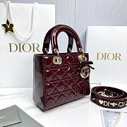 Small Lady Dior Bag with Strap Burgundy Patent Cannage Calfskin - 20x18x8cm - 3
