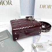 Small Lady Dior Bag with Strap Burgundy Patent Cannage Calfskin - 20x18x8cm - 2