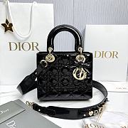 Small Lady Dior Bag with Strap Black Patent Cannage Calfskin - 20x18x8cm - 1