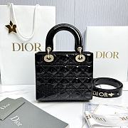 Small Lady Dior Bag with Strap Black Patent Cannage Calfskin - 20x18x8cm - 5