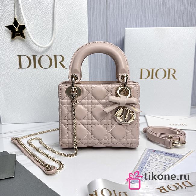 Mini Lady Dior Bag with Chain Rose Soupir Cannage Lambskin - 17x15x7cm - 1