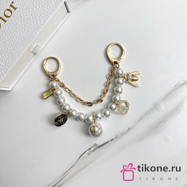 Dior Bag Charm Short Gold-Finish Metal White Resin Pearls 20cm (bills over $500) - 1