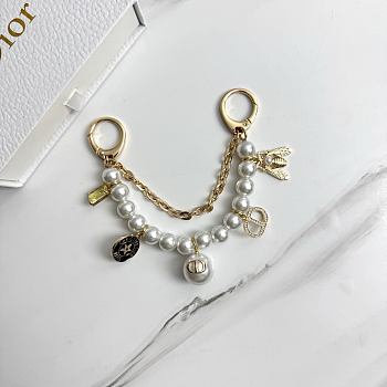 Dior Bag Charm Short Gold-Finish Metal White Resin Pearls 20cm (bills over $500)