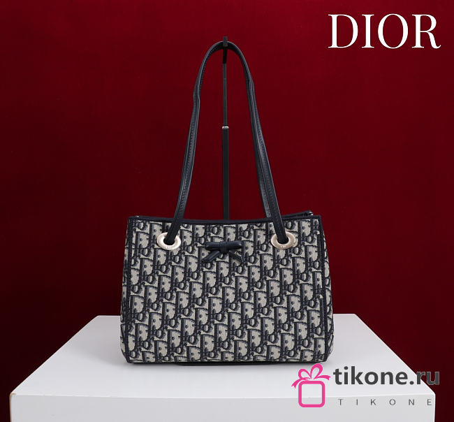 Small Shopping Bag Blue Dior Oblique Jacquard - 27x19x13.5cm - 1