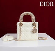 Mini Lady Dior Bag with Crystal Handle Cannage Lambskin White - 17x15x7cm - 1