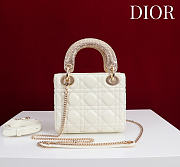 Mini Lady Dior Bag with Crystal Handle Cannage Lambskin White - 17x15x7cm - 5