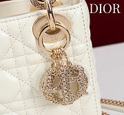 Mini Lady Dior Bag with Crystal Handle Cannage Lambskin White - 17x15x7cm - 3