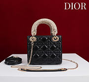 Mini Lady Dior Bag with Crystal Handle Cannage Lambskin Black - 17x15x7cm - 4