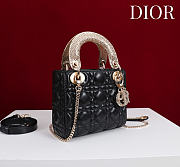 Mini Lady Dior Bag with Crystal Handle Cannage Lambskin Black - 17x15x7cm - 3