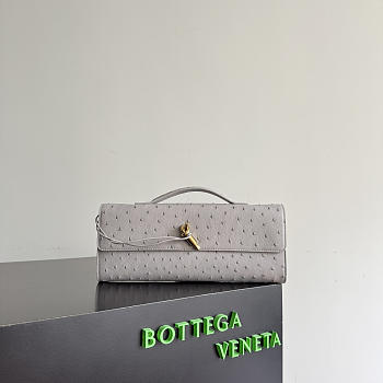 Bottega Veneta Andiamo Clutch in Ostrich Leather Sterling - 31x13x3cm