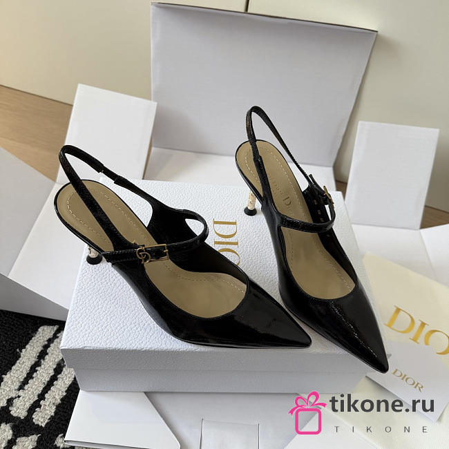 Dior Icon Slingback Pump Black Crinkled Patent Calfskin 8cm - 1