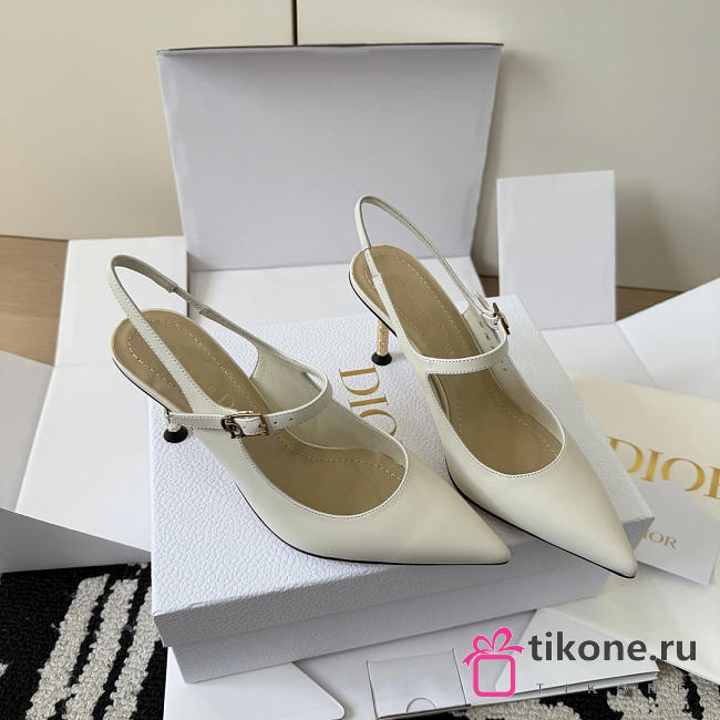 Dior Icon Slingback Pump White Crinkled Patent Calfskin 8cm - 1