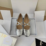 Very Dior Ballet Flat Silver-Tone Laminated Lambskin and Glitter - 3