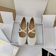 Very Dior Ballet Flat White-Tone Laminated Lambskin and Glitter - 1