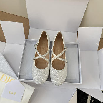 Very Dior Ballet Flat White-Tone Laminated Lambskin and Glitter
