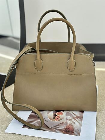 The Row Soft Margaux 12 Bag in Calfskin Leather Beige Brown - 30.5x23x19cm